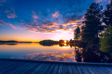 Summer night sunset from Sotkamo, Finland.