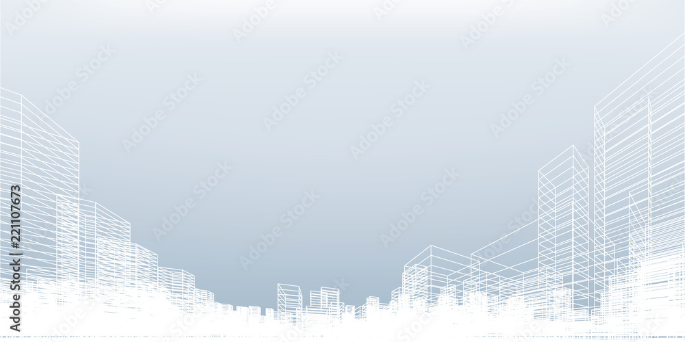 Aufkleber abstract wireframe city background. perspective 3d render of building wireframe. vector.