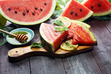 Ripe Healthy Organic Grilled Watermelon with Honey.