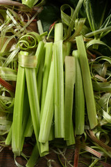 Fototapeta premium Fresh rhubarb sticks top view