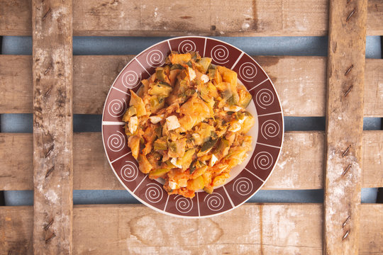 dish of fritada aragonesa, typical dish of aragon spain