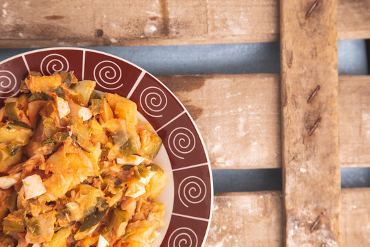 dish of fritada aragonesa, typical dish of aragon spain