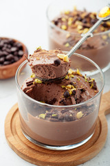 Chocolate mousse in a glasses.
