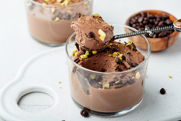 Chocolate mousse in a glasses.