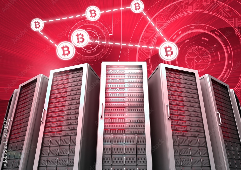 Aufkleber computer servers and bitcoin technology information interface