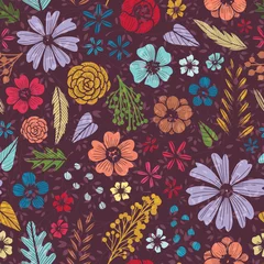 Poster Im Rahmen Seamless pattern with fantasy flowers on dark background. © zaretta