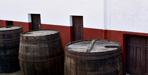 old barrels of cider in the street