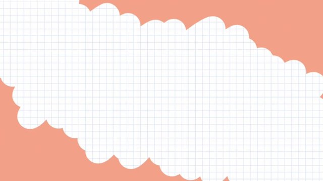 Animated video transition erasing salmon screen revealing white lined graph paper underneath