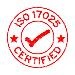 Grunge red ISO 17025 certified with mark icon round rubber seal stamp on white background