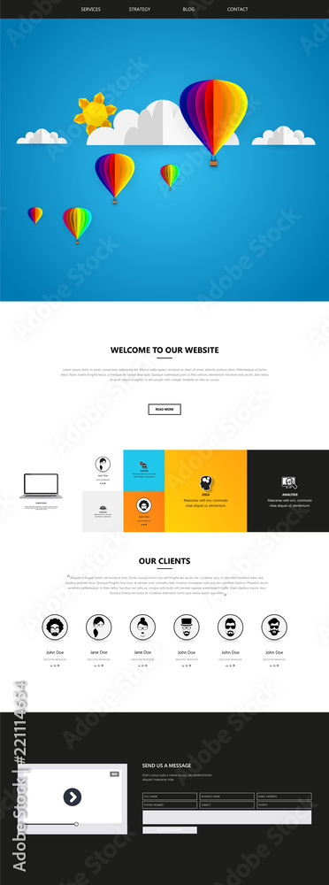 Poster colorful vector website with origami paper clouds and sky header design.