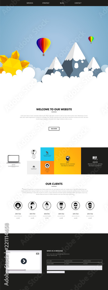 Poster colorful vector website with origami paper clouds and sky header design.