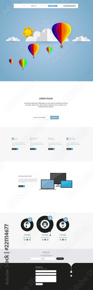 Sticker colorful vector website with origami paper clouds and sky header design.