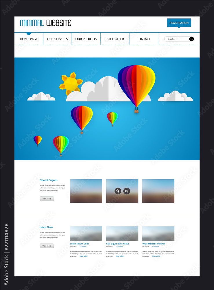 Poster colorful vector website with origami paper clouds and sky header design.