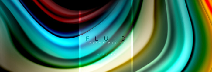 Fluid colors abstract background colorful poster, twisted liquid design on black, colorful marble or plastic wave texture backdrop, multicolored template for business or technology presentation or web