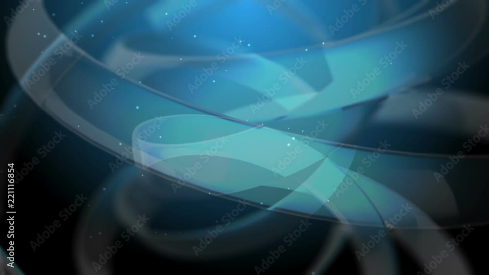 Poster blue abstract 3d shapes and particles in motion. abstract science and technology background. depth o