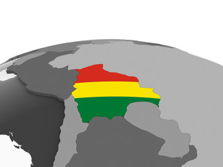 Bolivia with flag on globe
