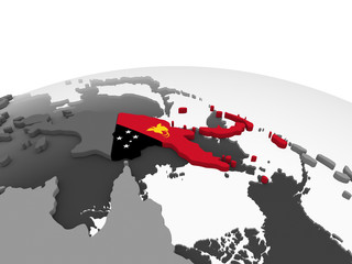 Papua New Guinea with flag on globe