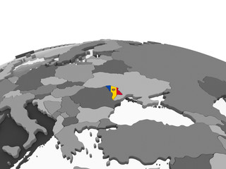Moldova with flag on globe