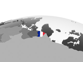 French Guiana with flag on globe