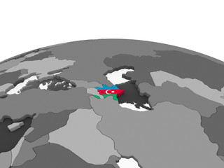 Azerbaijan with flag on globe