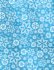 Blue glossy Christmas background with white snowflakes and stars,  vector illustration