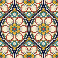 Seamless pattern with ethnic mandala ornament. Hand drawn vector illustration