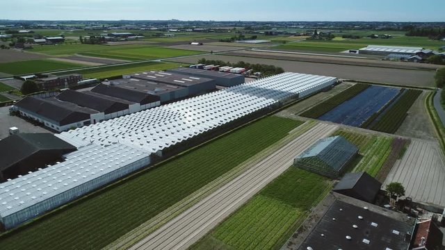 Greenhouses and agriculture in Holland, aerial.
