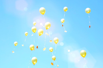 ballons in the sky with sunlight