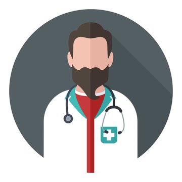 medical icon doctor. The doctor is a bearded man with a stethoscope. Illustration in a flat style.