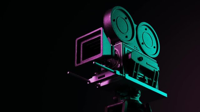 Old, retro, vintage film camera lit by colorful, climatic lights 4K HD