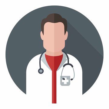 medical icon doctor. The doctor is a bearded man with a stethoscope. Illustration in a flat style.