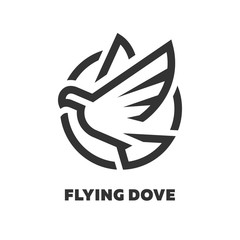 Flying dove, linear logo symbol. Vector illustration.