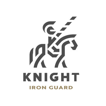 Equestrian knight, linear logo, symbol. Vector illustration.