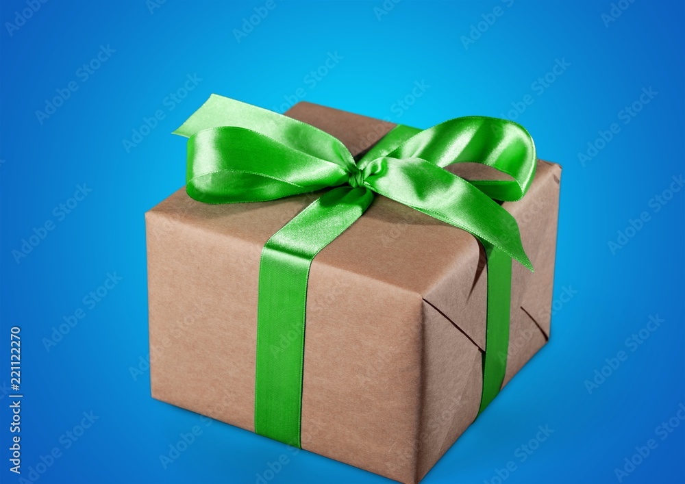 Canvas Prints Gift box with green ribbon isolated