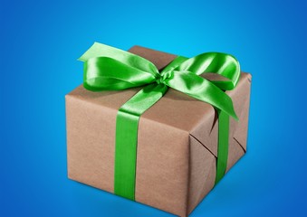 Gift box with green ribbon isolated