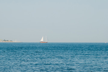 Obraz premium Beautiful vintage frigate goes by the sea,