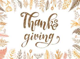 thanksgiving hand lettering quote for poster, banner, card design