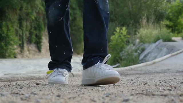 Close Up Of The Feet Of A Man Dancing, Slow Motion