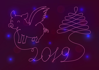 Abstract New Year symbol 2019 on a neon background