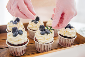 a concept of baking sweet cupcakes and muffins at home