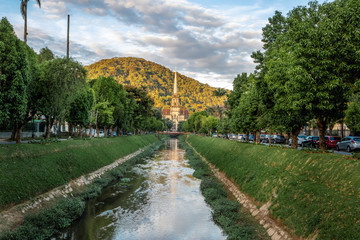 Petropolis Cathedral of Saint Peter of Alcantara  and Koeller Avenue Canal - Petropolis, Rio de Janeiro, Brasil