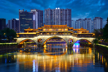 Anshun bridge at night, Chengdu, China
