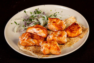 Salmon kebab shashlik