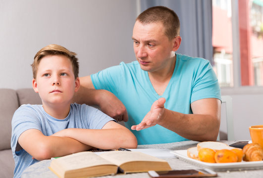 Adult son is not wanting talk with his father in time doing homework