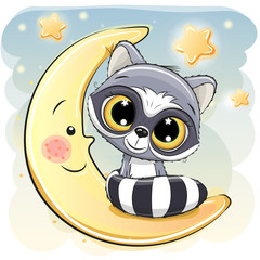 Cute Raccoon is sitting on the moon
