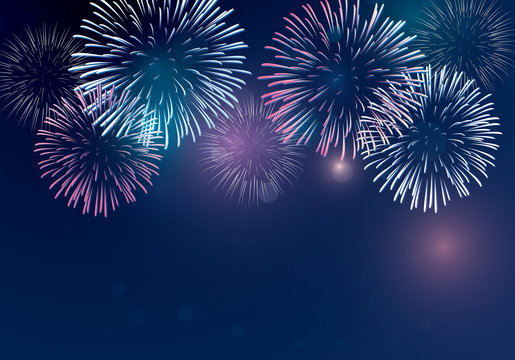 holiday firework vector on twilight background for celebrating events.