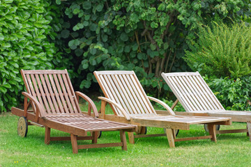 Wooden Relax Lounger in a garden