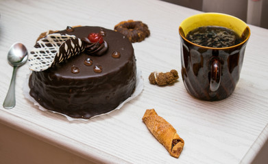 Chocolate cake and cookies.
