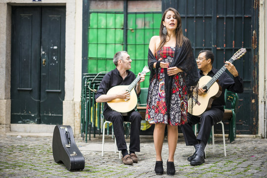 Fado Band Performing Traditional Portuguese Music In Alfama, Lisbon, Portugal