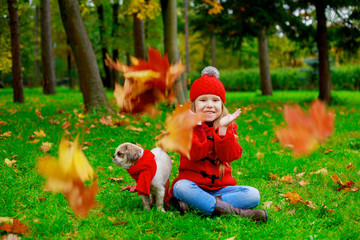 happy little girl  with her dog